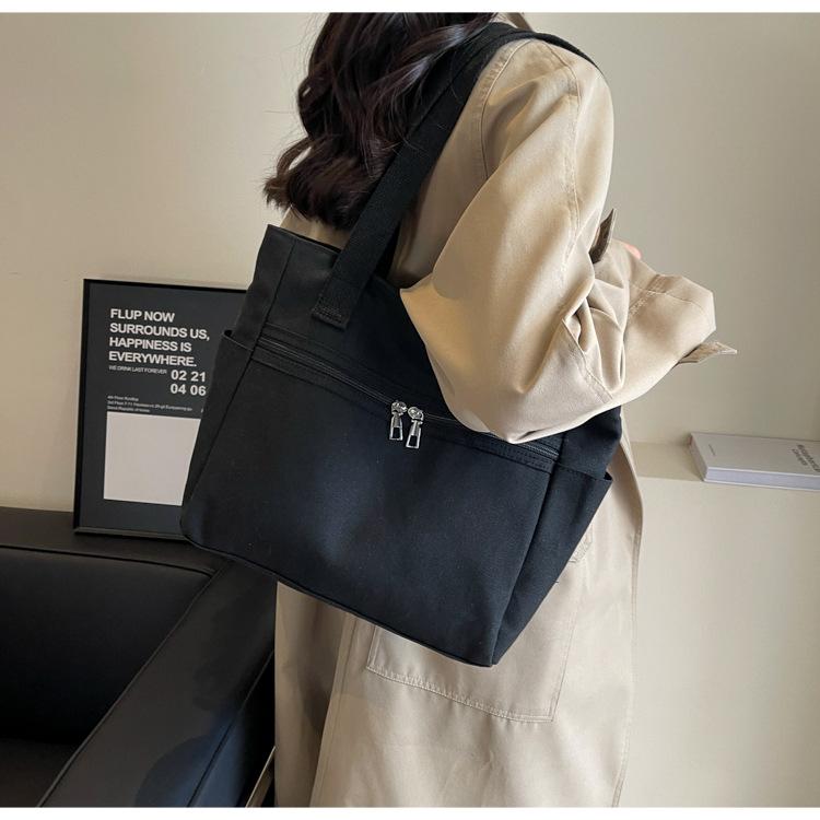 Женская сумка через плечо унисекс, большая вместительная сумка, повседневная универсальная однотонная холщовая сумка для студентов, дорожная сумка на молнии, квадратная сумка