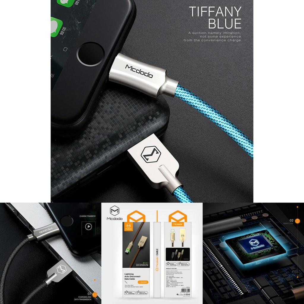 Автоматический светодиодный умный отключаемый кабель для зарядки данных Lightning USB для iPhone X 7 8