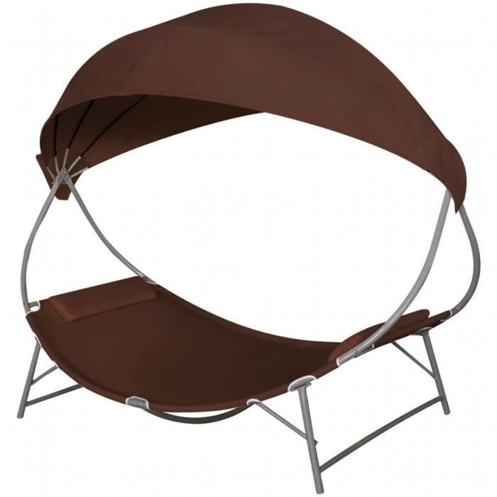 MILLIONTEK Chaise Longue Avec Auvent Marron