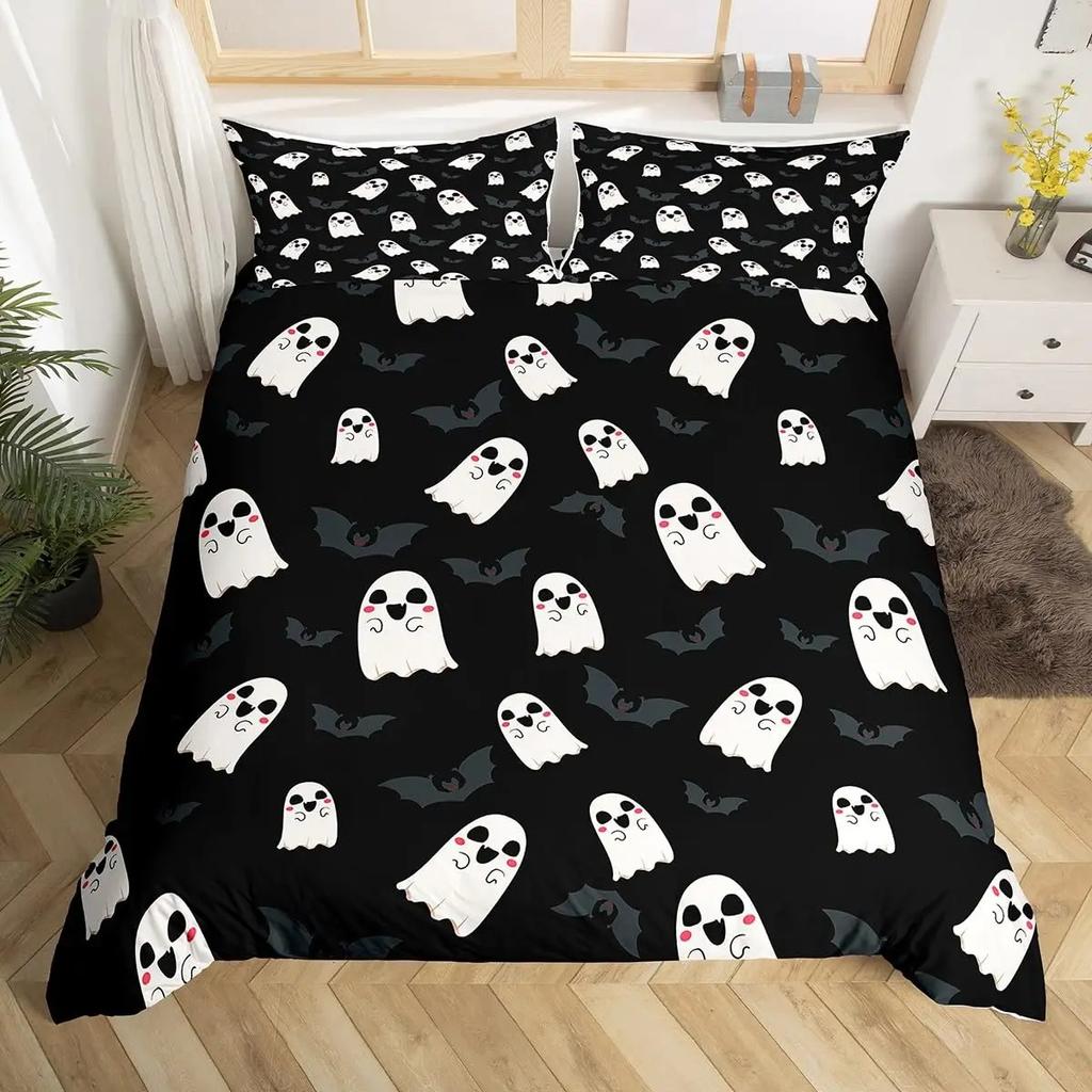Комплект постельного белья с изображением сахарного черепа, пододеяльник со скелетом для мальчиков и девочек, розовый бант, покрывало для одеяла на тему Хэллоуина
