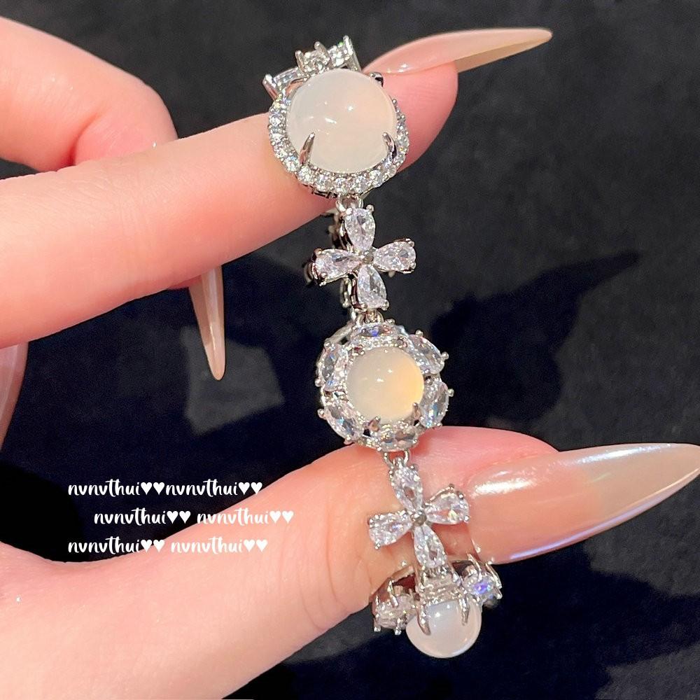 Браслет с драгоценными камнями Myanmar Water Foam Jade Sunflower Big Egg Surface, Новый китайский стиль, Браслет с цветами из белого халцедона, агата и циркона.