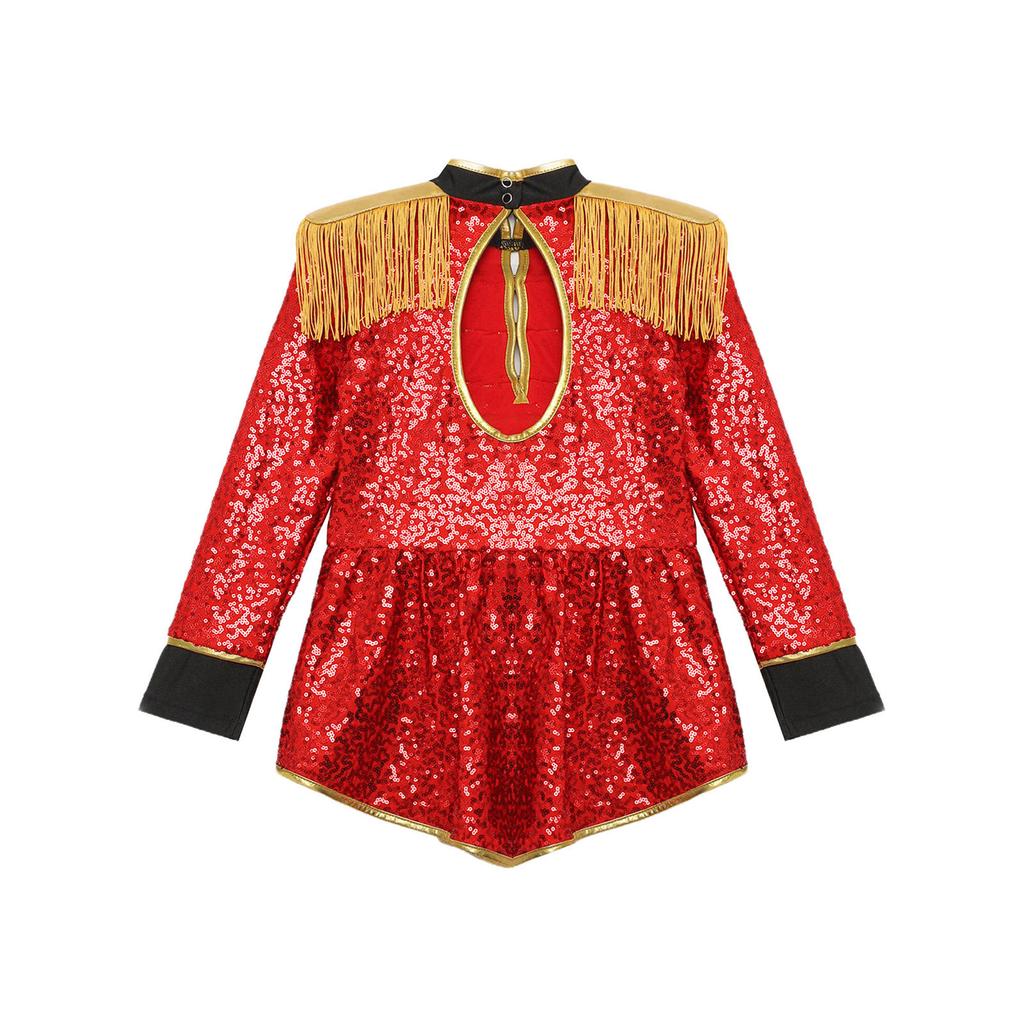Детский костюм для девочек 'Директор цирка', с длинным рукавом, с бахромой на эполетах, пайетками, боди для фокусника, барабанщика, карнавальной тематической вечеринки, косплей