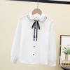 Рубашка с длинным рукавом для девочек Весна Осень Шифон Белая футболка Кардиган на пуговицах Футболка с лацканами для студенческой униформы Топы