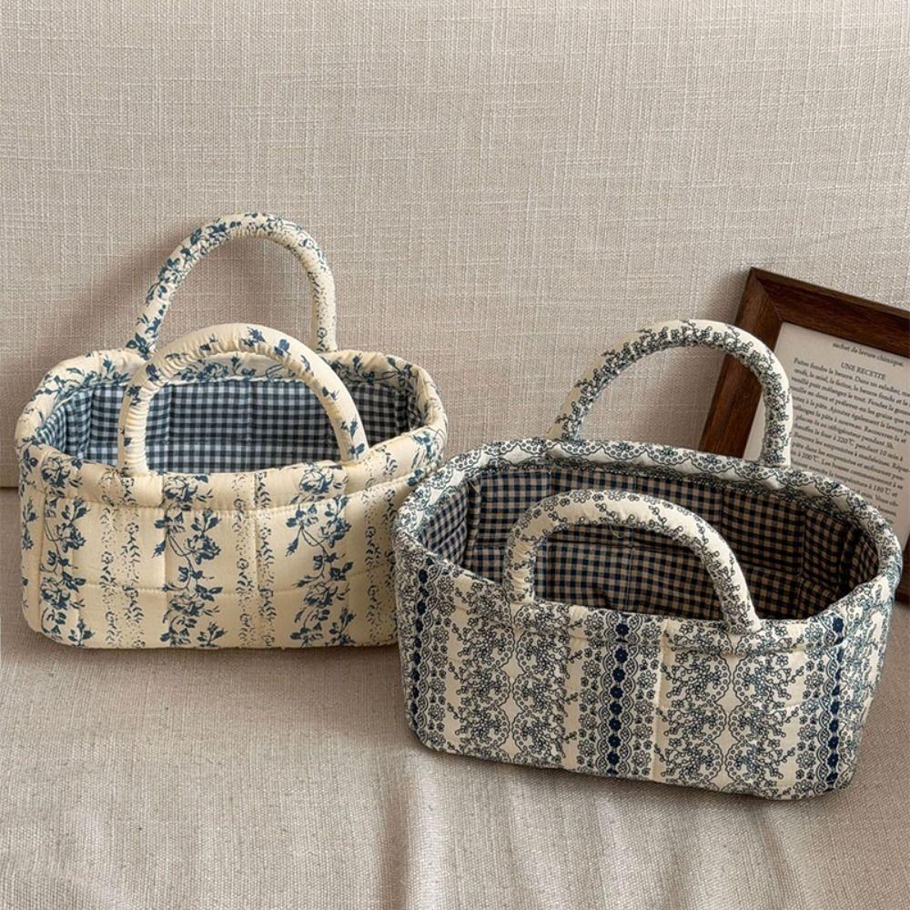 Large Capacity Laundry Storage Basket Hand-held Floral Organizers Basket Desktop Storage