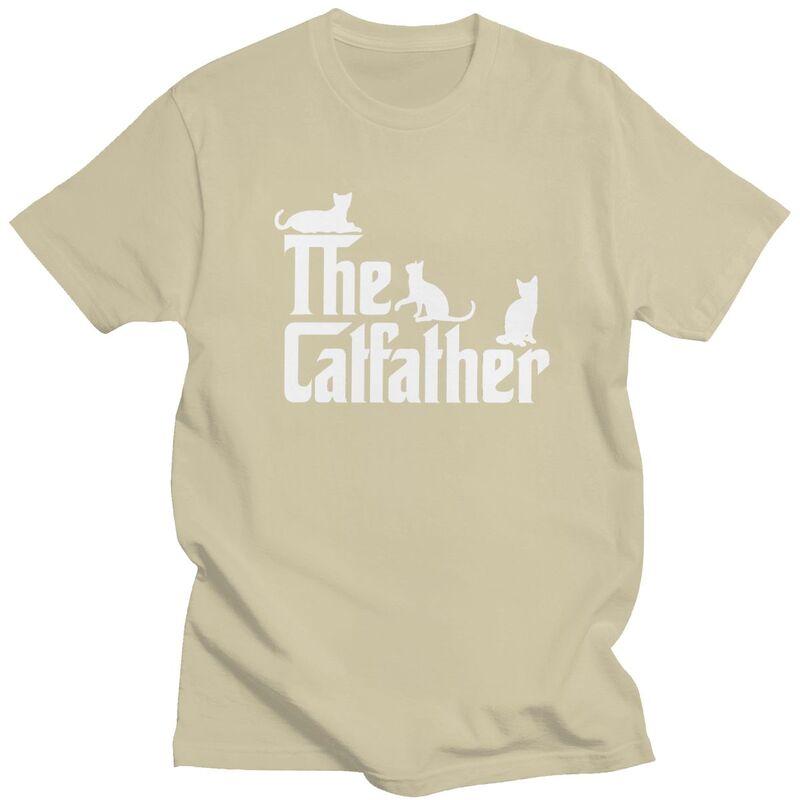Мужская футболка с коротким рукавом из чистого хлопка с надписью The CatFather Funny Cat Dad, повседневная, уличный стиль