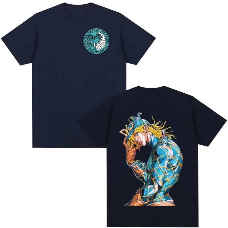 Mens Cotton Graphic Tee JoJo Bizarre Adventure Steel Ball Run Dieg Print Streetwear Short Sleeve T-Shirt