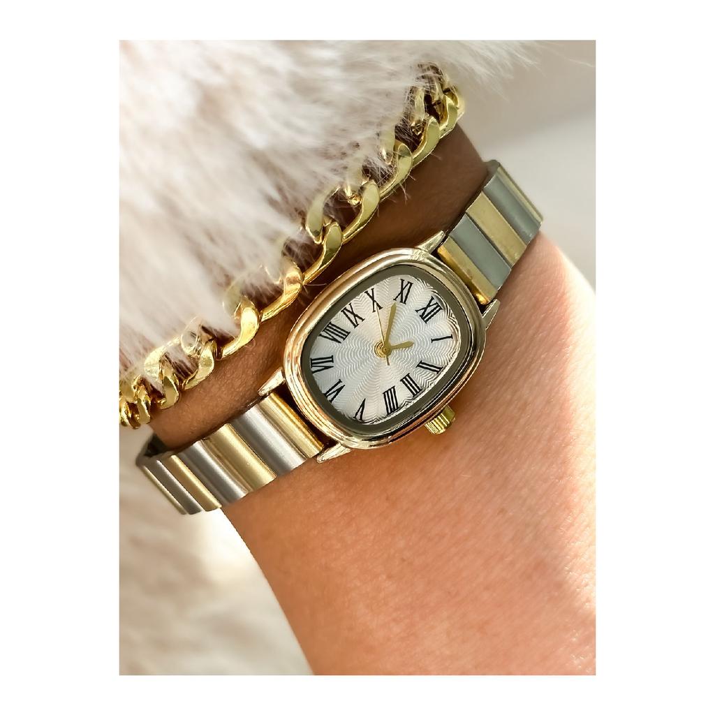 Brand Retro Model, Minimal Oval Case, Silver Color Bracelet, Roman Numeral Women's Watch Bracelet