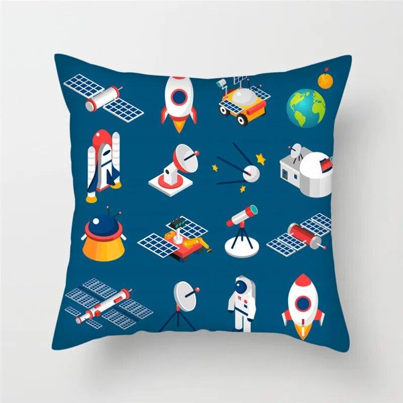 Cartoon Astronaut Rocket Spaceship Sofa Home Bedroom Decoration Pillowcase Kids Room  Space Theme Cushion Cover