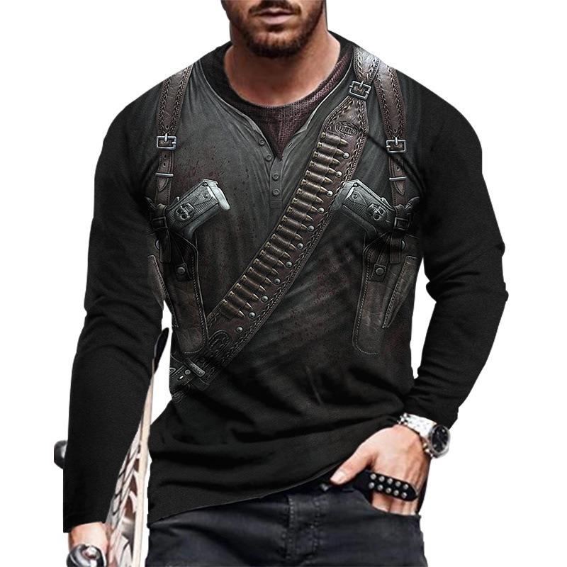 Men's Spring and Autumn Long Sleeve T-shirt Men's Loose Round Neck Hoodie 3D Printed Printed Long Sleeve Top