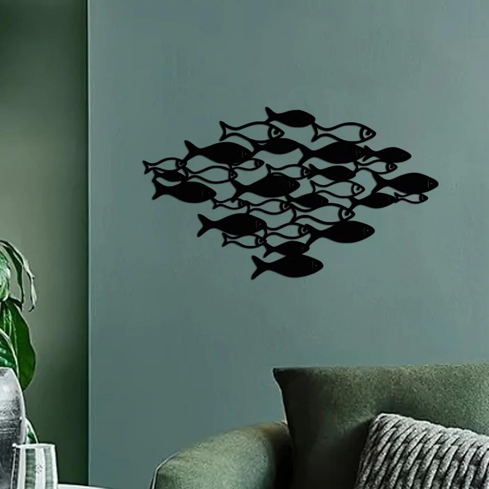 Ocean Theme Wall Art Black Classic Decor for Living Room & Bar, Elegant Indoor Decoration, Stylish Metal Wall Art for Any Space