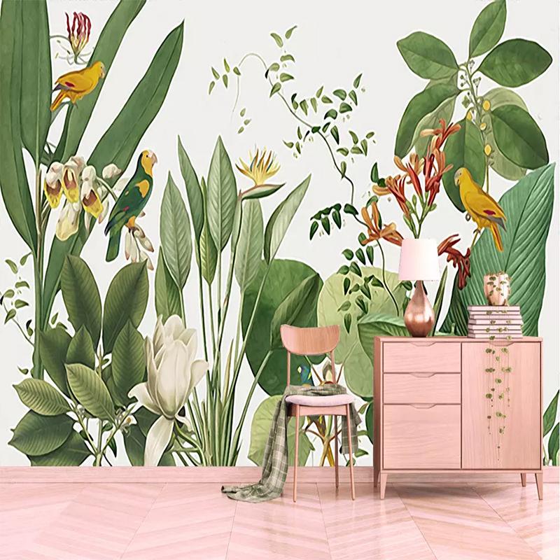 3D Ретро Тропический Лес Обои Попугай Пальма Фото Обои Фреска Гостиная Спальня Украшение Дома
