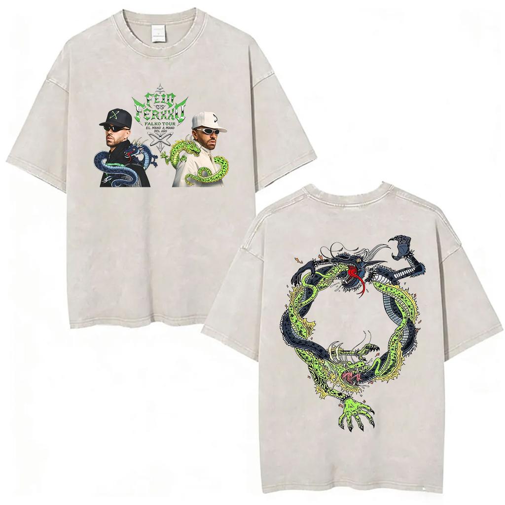 Vintage Washed Feid Vs Ferxxo Tour 2026 T Shirt Rapper Feid Ferxxo Fans Pop Short Sleeve Tshirts Mens Hip Hop Clothing Tshirt