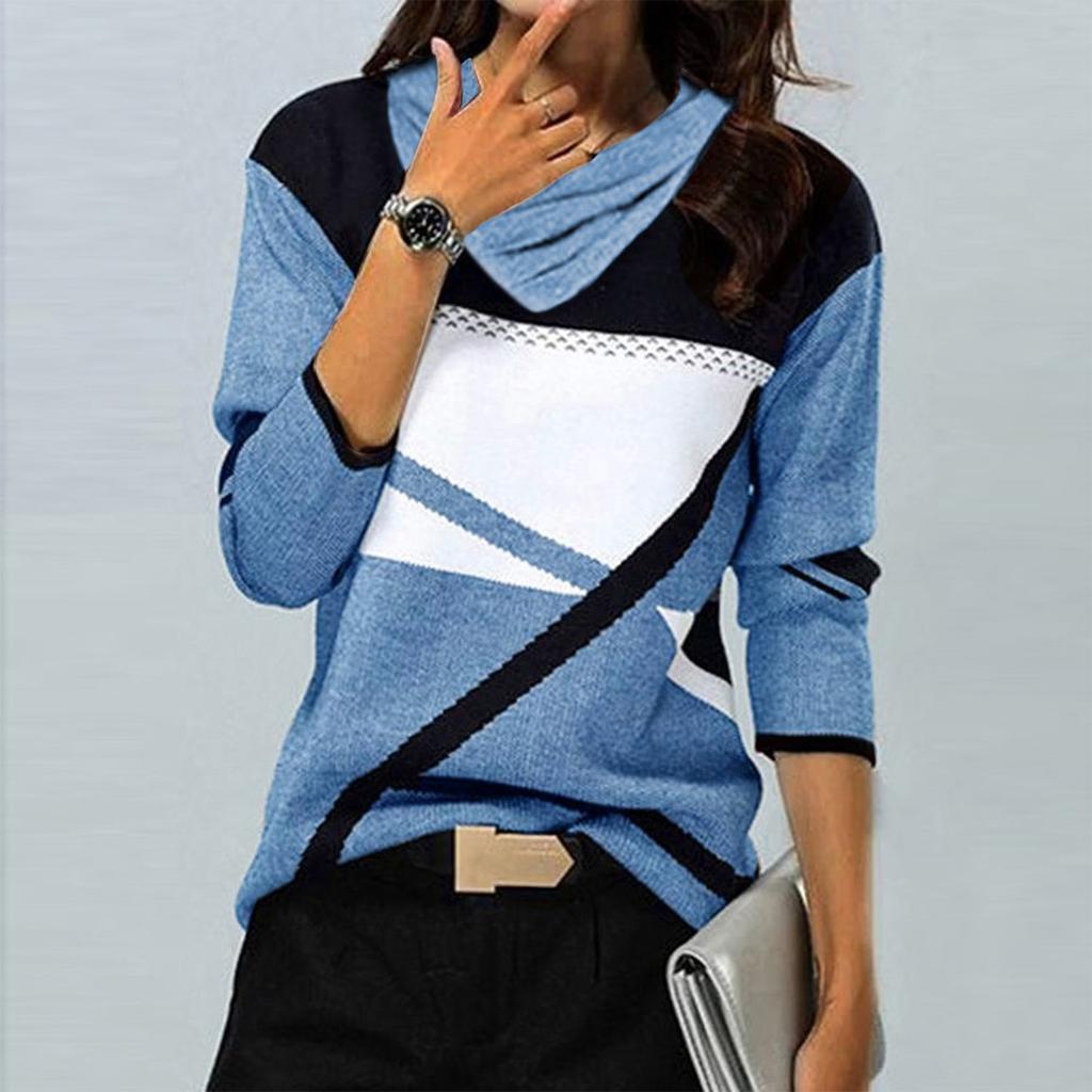 Женские топы Нарядные повседневные рубашки с длинными рукавами с перекрестным V-образным вырезом и цветными блоками Повседневная туника Блузки Топы
