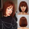 Женская мода Короткий прямой парик Боб с челкой Синтетическое волокно Коричневый Черный Блондинка Короткий парик Повседневная одежда