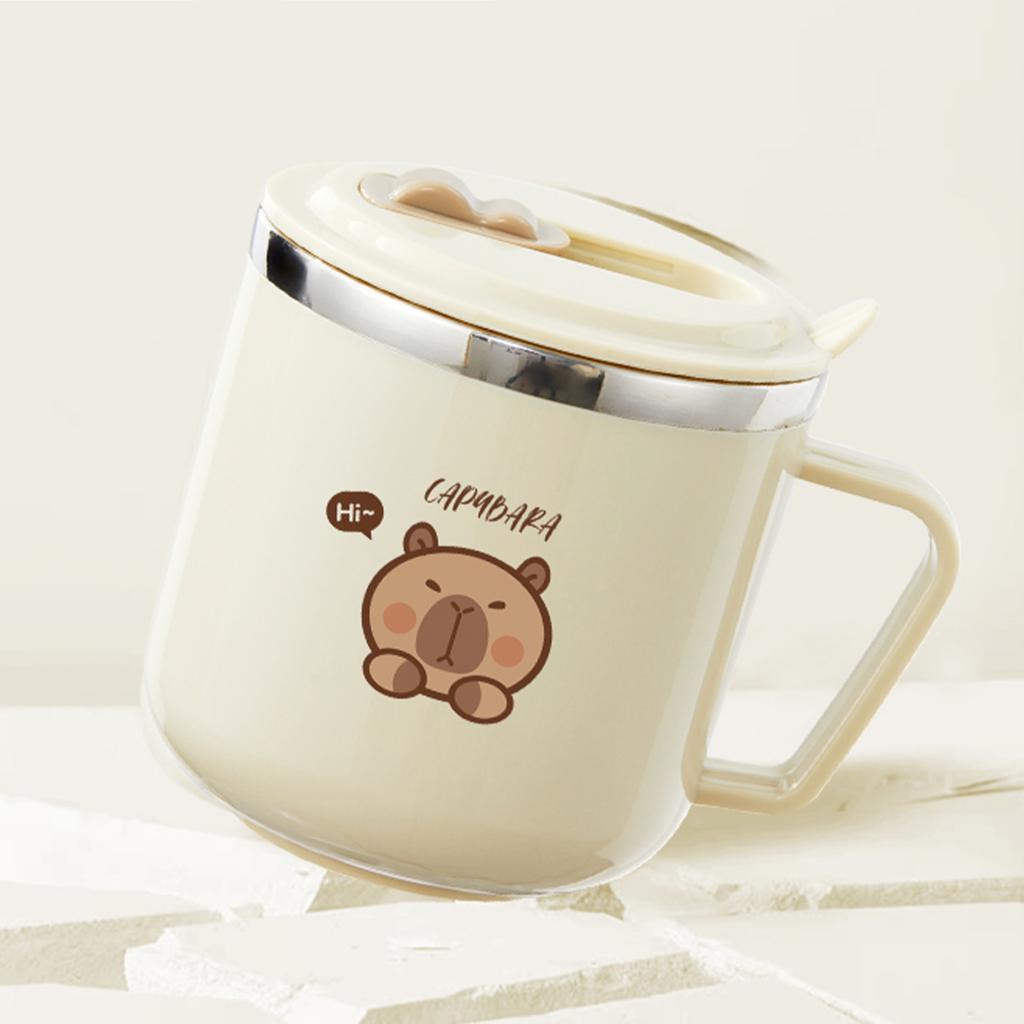316 Stainless Steel Thermos Mug For Kids Capybara Portable Leak-proof Double Wall Insulated Milk Coffee Cup With Straw&Handle