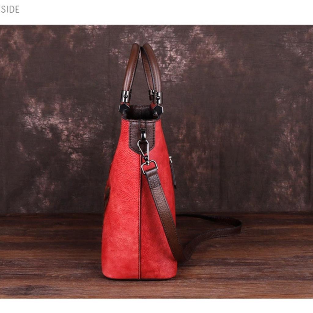 New Leather Handbag Large Capacity First Layer Cowhide Single Shoulder Straddle Bag Retro Tote Bag