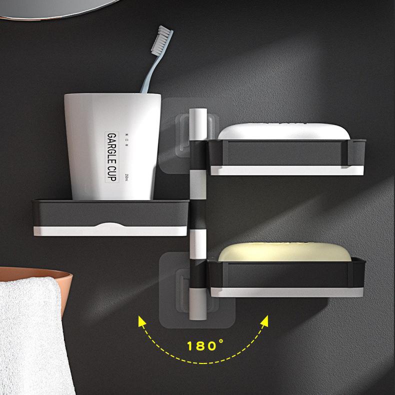 Rotary Soap Box Perforation Free Wall Mounted Drain Storage Rack Multifunction Dry Wet Separation Bathroom Organizer For Home