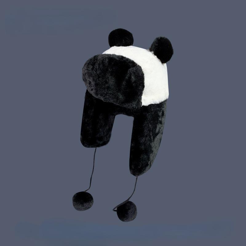 Cute Panda Bomber Hats Trend Ins Design Plush Ear Protection Aviator Hat Autumn Winter Street Velvet Lovely Warm Hat
