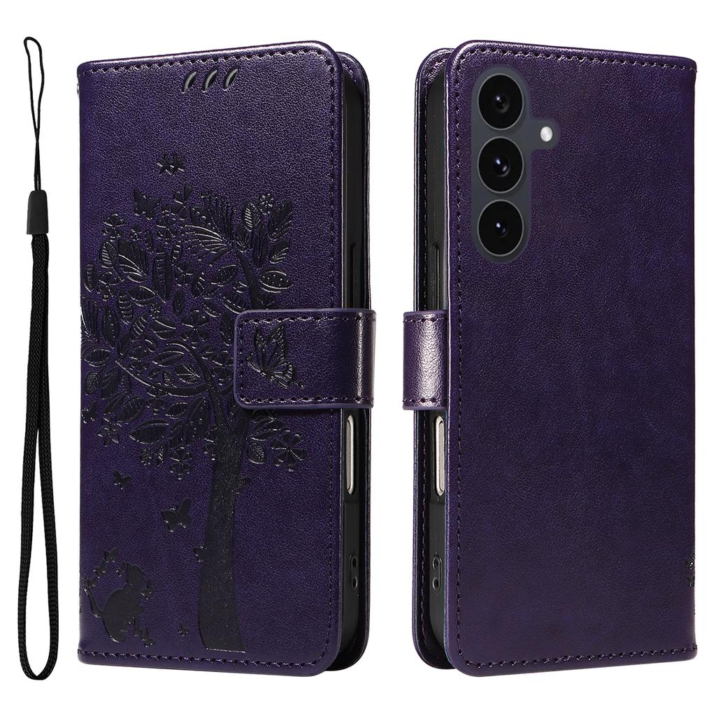 For Samsung Galaxy S25 FE Phone Case with Stand Cat Tree Pattern Leather Wallet Mobile Cover