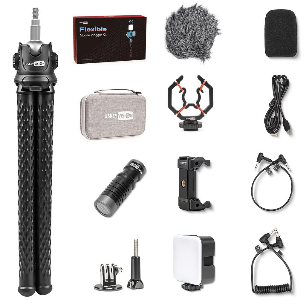 USKEYVISION Смартфон Съемка Микрофон Видео Набор Гибкий Штатив Кардиоидный Комплект Видеоблогов для Смартфонов с Микрофоном Комплект Съемки YouTube Для Действий