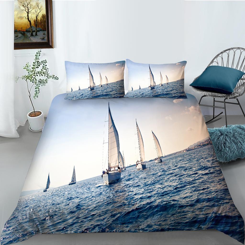 Постельное белье с рисунком 3D-пейзажа, односпальная двуспальная кровать, полноразмерная наволочка и пододеяльник, печать с изображением моря и растений, украшение дома из материала из микрофибры