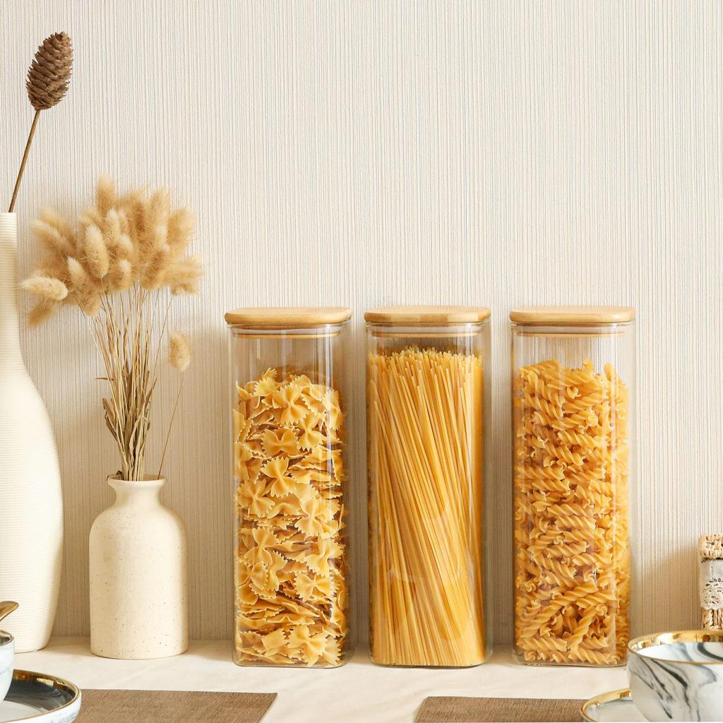 ComSaf Pasta Case 2100ml Square Pasta Storage Container Glass Canister Airtight Pasta Container Storage Jar Sealed Jar Food Storage Container with