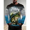Men's Outdoor Fishing Long Sleeve T-shirts 3D Fish Print Round Neck Tshirt Summer Casual Loose Top Oversized Men Fishing Clothes