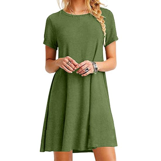 Summer Mini Dress Short Sleeves A-line Round Neck Solid Color Above Knee Length Simple Style Short Dress Dating Beach Party Dress