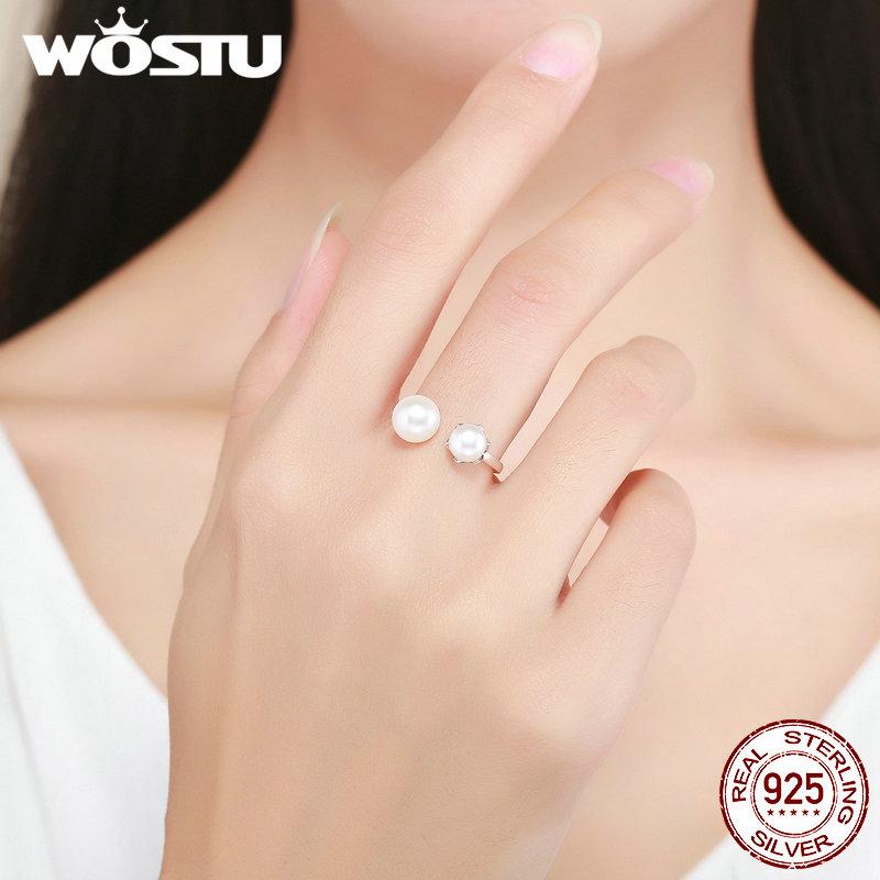 WOSTU 925 Sterling Silver Freshwater Pearl Cultured Elegance Finger Rings For Women S925 Silver Jewelry Luxury Gift CQR192