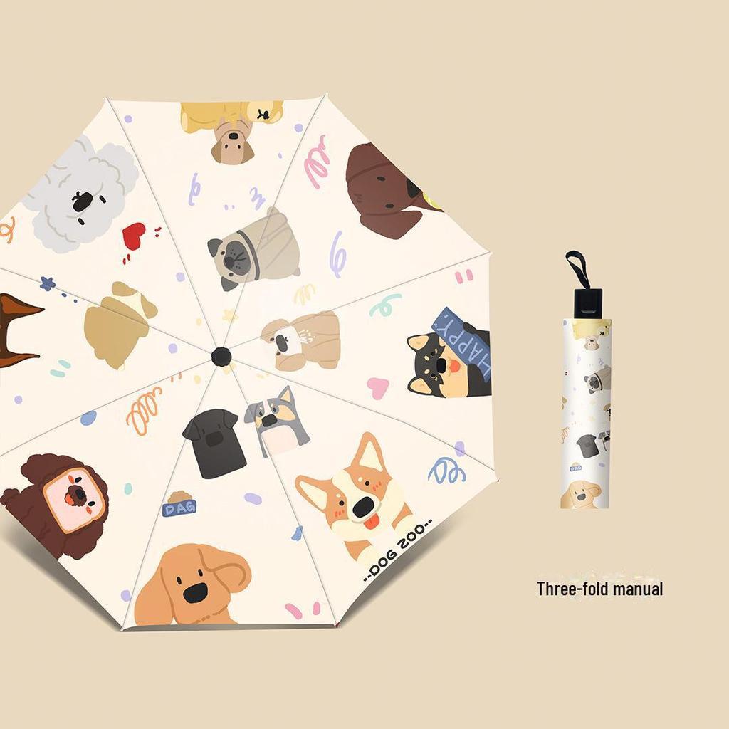 Милый щенок, автоматический женский зонт двойного назначения от солнца и дождя - защита от ультрафиолета, легкий и портативный