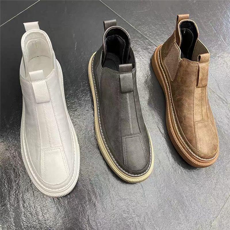 Korean Style High-Top Slip-On Men's Casual Martin Boots - Trendy Autumn/Winter Emo Influencer Style.