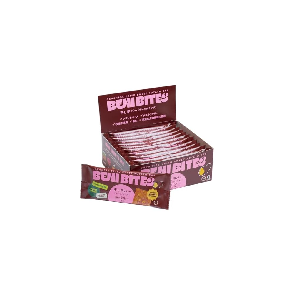 BENI BITES Dried Sweet Potato Bars Date Crunch 12-Pack (Individually Wrapped)