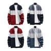 Men Autumn Winter Sweater Coat Stand Collar Thick Plush Color Matching Knitted Elastic