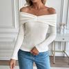Solid-color French One-shoulder Off-the-shoulder Top Autumn New Style Slimming and Form-fitting Long-sleeved Knitted Sweater for Women