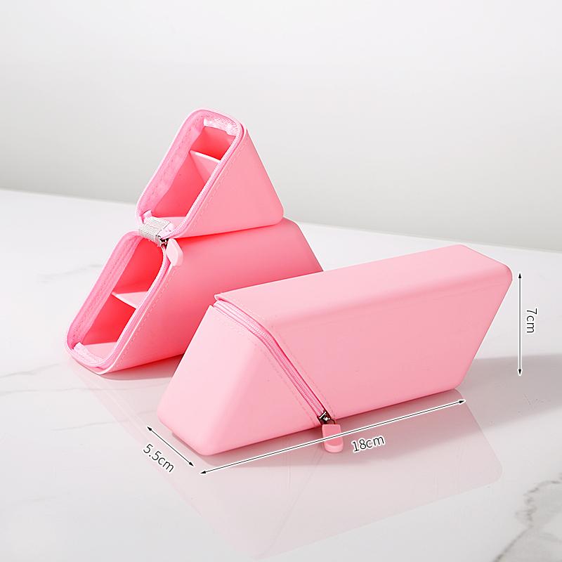 Creative Silicone Pencil Case Large Capacity Simple Design Dual-Purpose Pen Holder Multi-Layer Storage Triangular Stand-Up