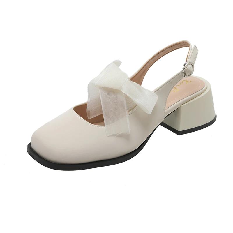 2024 Туфли-лодочки в стиле Лолиты на толстом каблуке, популярный бренд 2024 года, весна-лето, элегантные женские туфли-лодочки во французском стиле со шнуровкой, балетные туфли