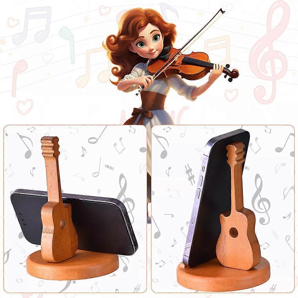 Wooden Guitar Shaped Phone Stand,15x10cm Creative Guitar Shaped Cell Phone Stand