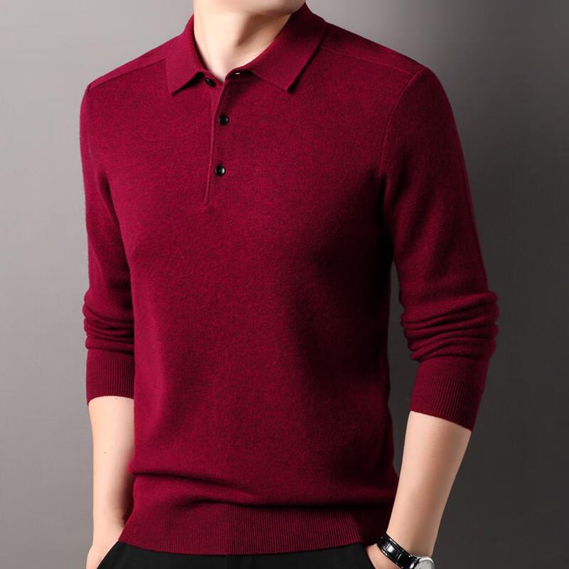 Hengyuanxiang Men's 100% Pure Wool Polo Collar Sweater