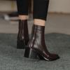 Модные НОВЫЕ Осенне-зимние женские ботинки Обувь из натуральной кожи для женщин Квадратный носок Массивная подошва Ботинки на молнии до щиколотки Лаконичные современные ботинки