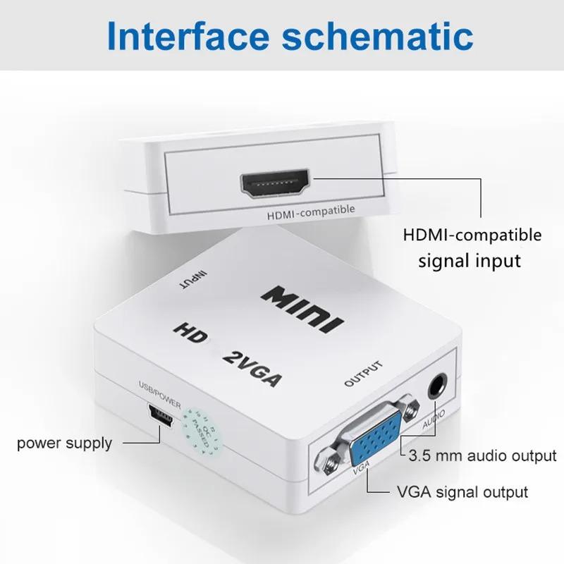 Конвертер HDMI в VGA 1080P со звуком Конвертер VGA в HDMI Адаптер HDMI для проектора DTV ТВ HDVD Ноутбука