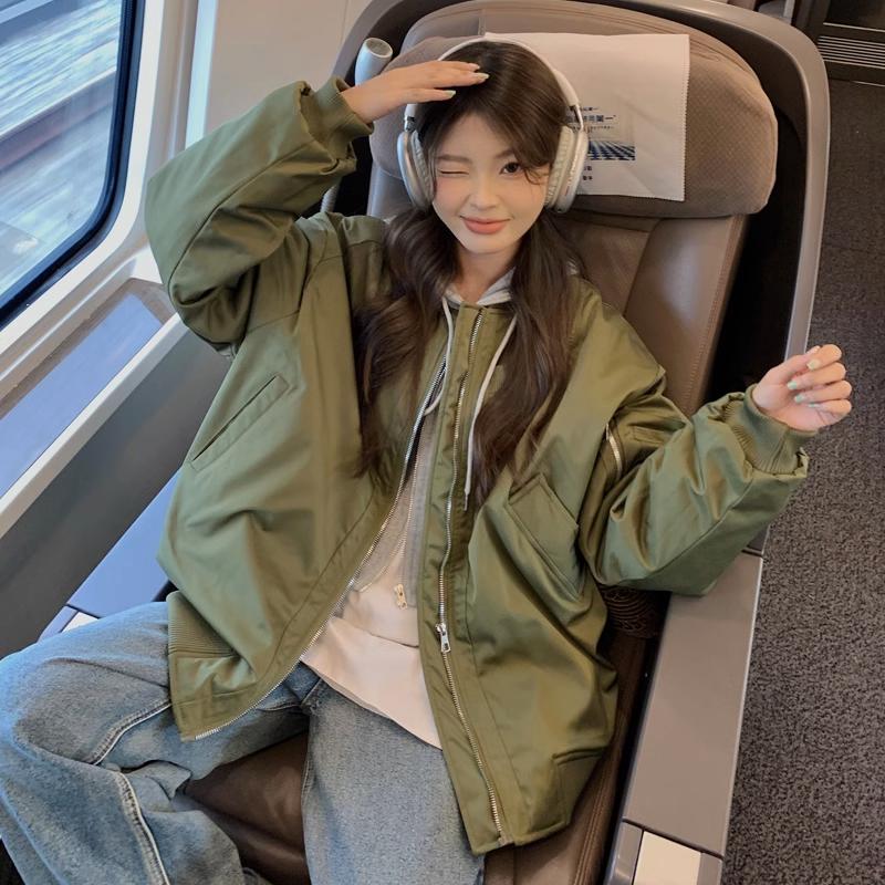 Women's Winter Baseball Jacket with Cotton Padding and Oversize Fit