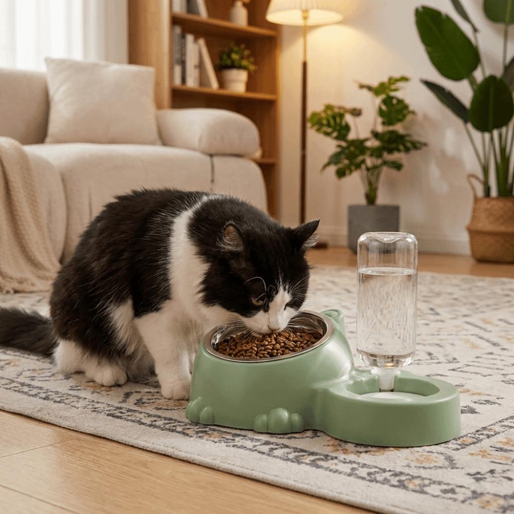 2 in 1 Cat Double Bowl Large Capacity Cat Water Dispenser Cat Feeder Bowl Daily Pet Feeding