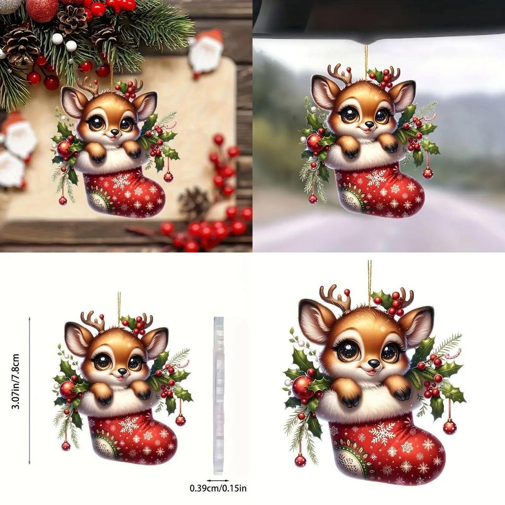 Christmas Deer Car Pendant With Acrylic Material And Cartoon Style For Festive Vehicle Decor