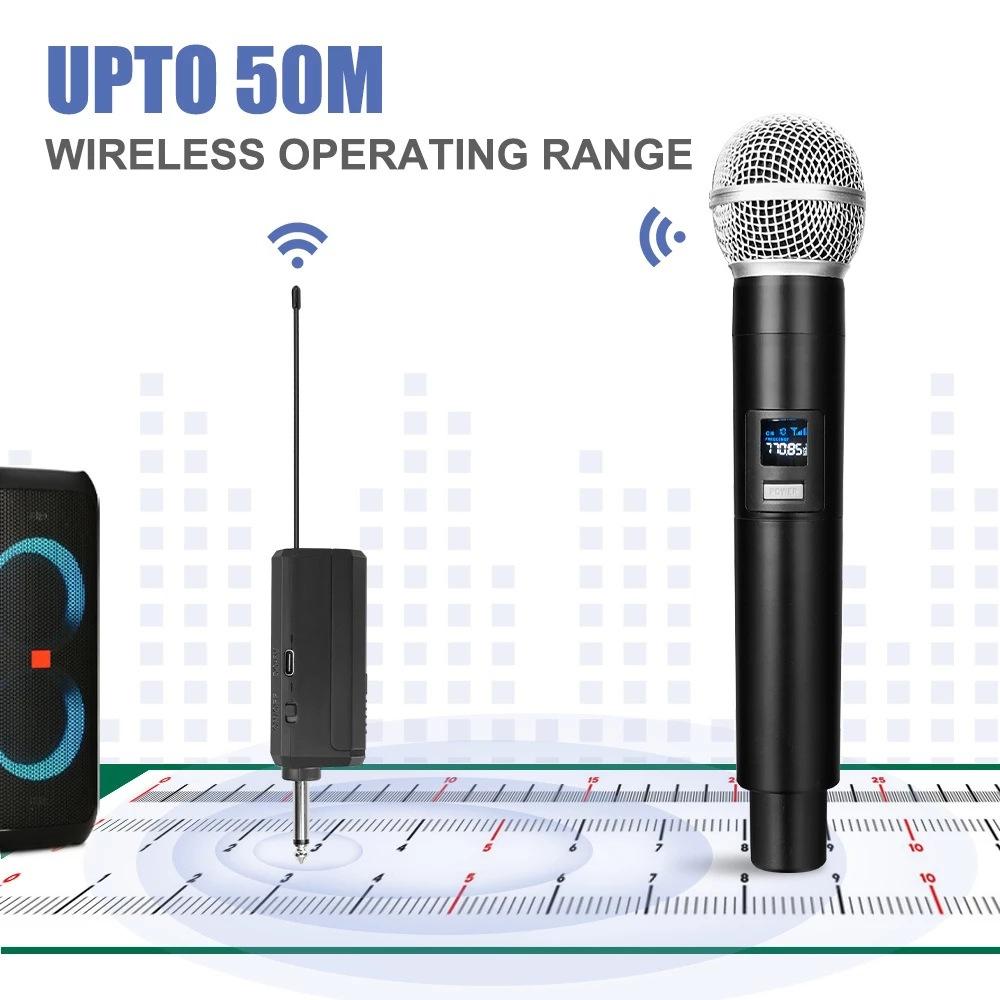 Беспроводной микрофон, профессиональный 2-канальный UHF, портативный микрофон для караоке с фиксированной частотой и приемником для вечеринок, караоке-шоу, встреч