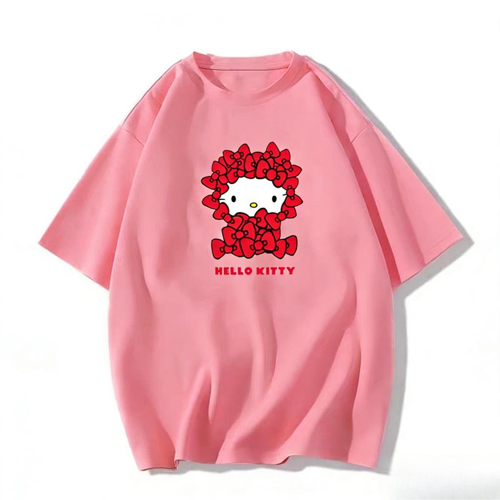 2026 новая футболка Hello Kitty из мягкого хлопка с коротким рукавом и круглым вырезом, милый принт, легкий летний топ для женщин, повседневная одежда