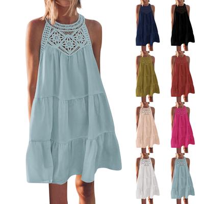 Женское летнее платье с вырезом, повседневное многослойное платье трапециевидной формы без рукавов, распашное платье-майка, платье для пляжного отдыха