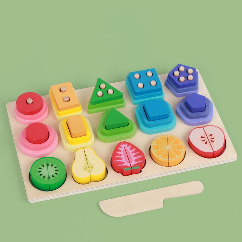 Montessori Wooden Sorting Stacking Toys Shape Color Sort Block Puzzles Toddler Geometric Stacking Toys for Baby Early Education