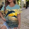 Fashion Women Beautiful Dolphin Sea Print T Shirt Funny Casual O-neck Short Sleeves T-shirt Summer Female Tee Shirt