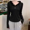 Hooded Slim Long-sleeved T-shirt Bottoming Shirt for Women Spring and Autumn New Style Inner Design Irregular Short Top