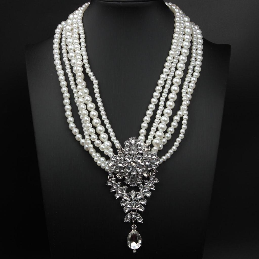 Multi-layer Pearl & Crystal Gem Water Drop Pendant Necklace - Exaggerated Fashion for Women